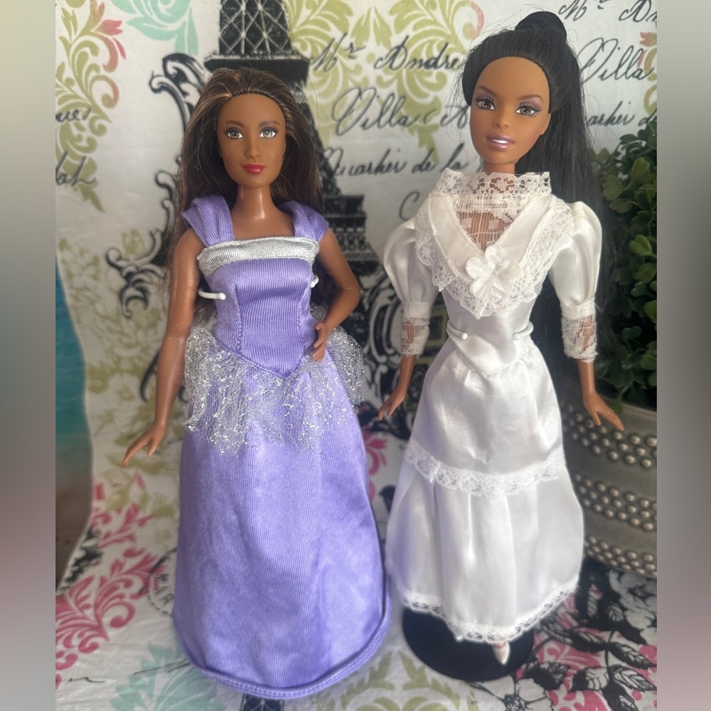 Barbie African American Curvy Mother and Bride Barbie Dolls in Purple and White